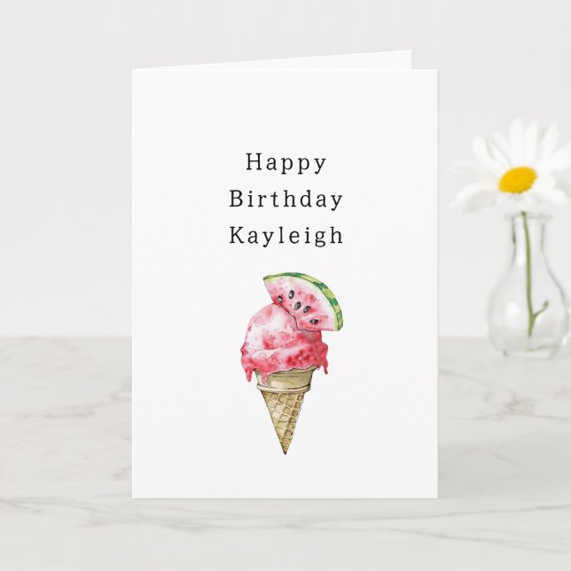 Tarjeta Cumpleaños de Cono de Helado de Sandía (Planta pequeña)