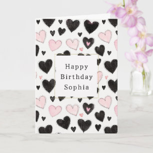 Tarjeta Cumpleaños de corazones negros rosados