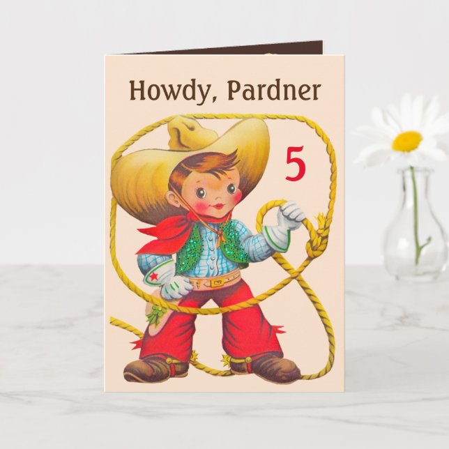 Tarjeta Cumpleaños de Cowboy Añadir edad y nombre Personal (Planta pequeña)