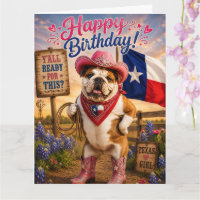 CUMPLEAÑOS DE COWGIRL TEXAS CON BULLDOG INGLÉS