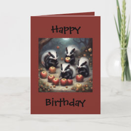 Tarjeta Cumpleaños de crías de mofetas y manzanas