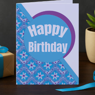 Tarjeta Cumpleaños de Cuadrados Modernos Morados y Azules