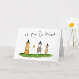 Tarjeta Cumpleaños de cuatro perros con sombreros de fiest