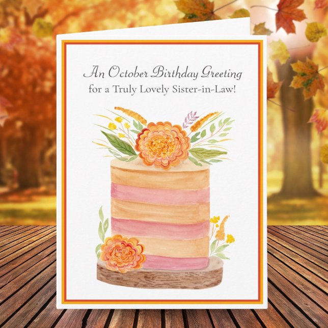 Tarjeta Cumpleaños de Cuñada en Octubre Marigolds en Torta (Subido por el creador)