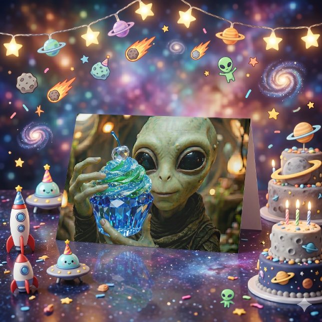 Tarjeta Cumpleaños de Cupcake Cristalino Alien Estelar (Subido por el creador)