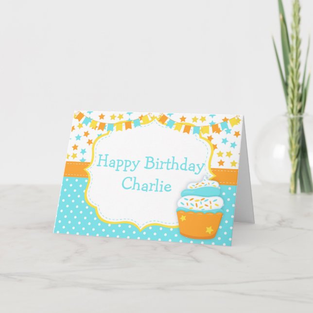 Tarjeta Cumpleaños de Cupcake y Purpurina  (Anverso)