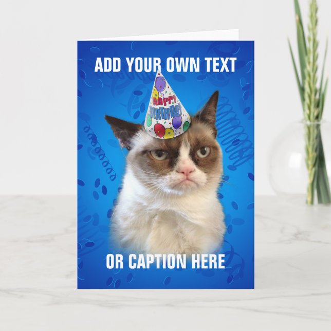 Tarjeta Cumpleaños de Customizeable del gato gruñón feliz (Anverso)