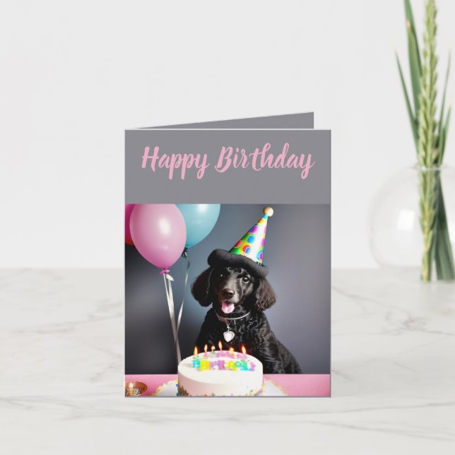 Tarjeta Cumpleaños de Cute Black Poodle (Anverso)