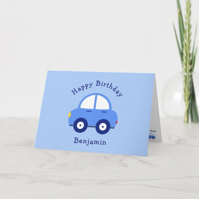 Tarjeta Cumpleaños de Cute Blue Car (Anverso)