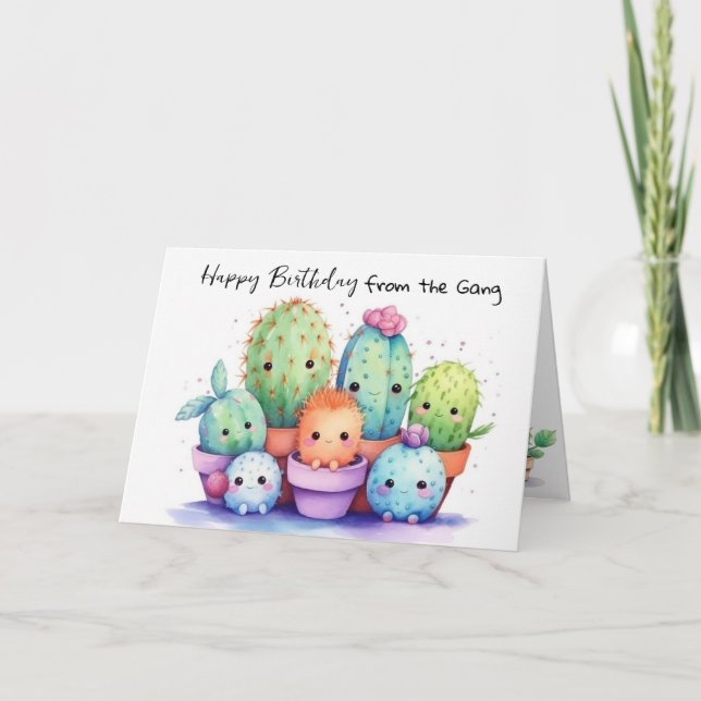 Tarjeta Cumpleaños de Cute Cactus de Grupo (Anverso)