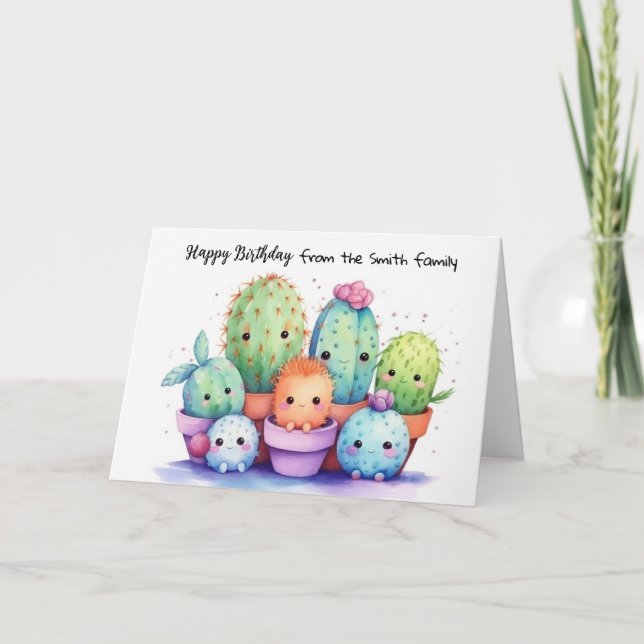 Tarjeta Cumpleaños de Cute Cactus desde la familia (Anverso)