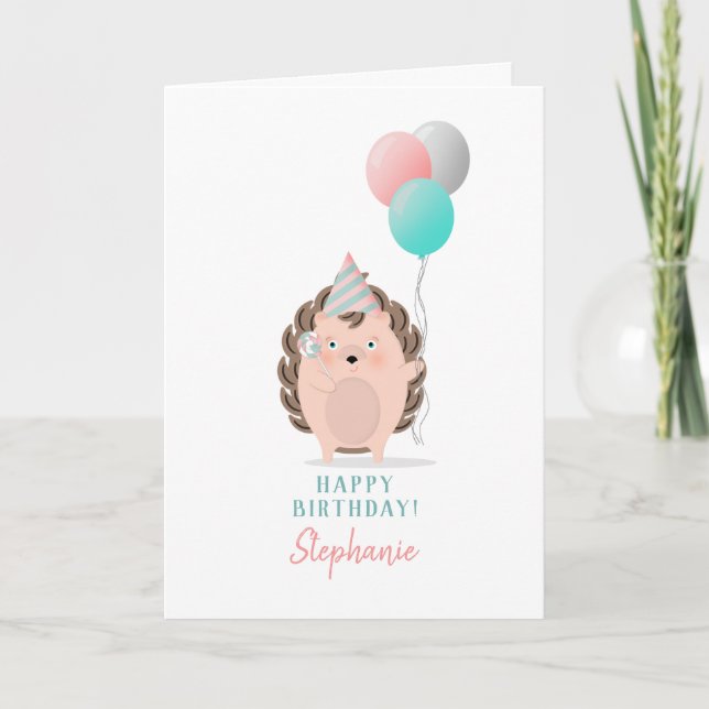 Tarjeta Cumpleaños de Cute Hedgehog (Anverso)