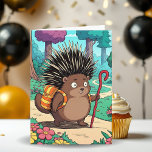 Tarjeta Cumpleaños de Cute Porcupine Grandson<br><div class="desc">Un lindo paseo de puercos a lo largo de un juicio en el bosque. Una dulce tarjeta de cumpleaños para tu nieto.</div>