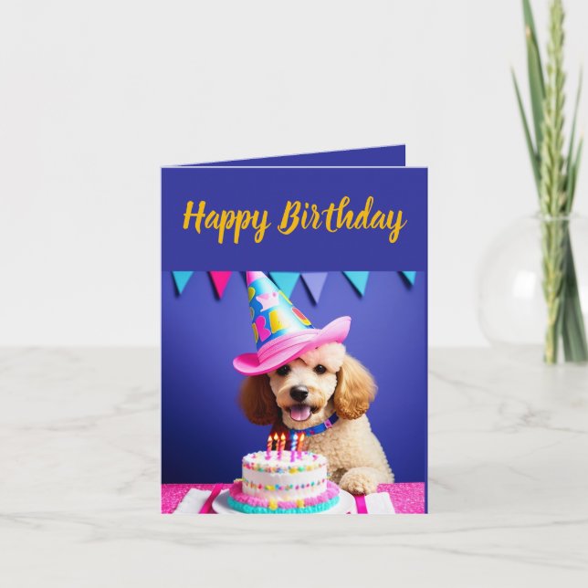 Tarjeta Cumpleaños de Cute White Poodle (Anverso)