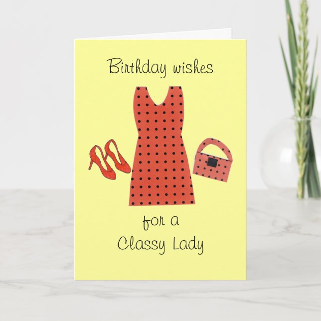 Tarjeta Cumpleaños de Dama Elegante - Ropa de Diseñador (Anverso)