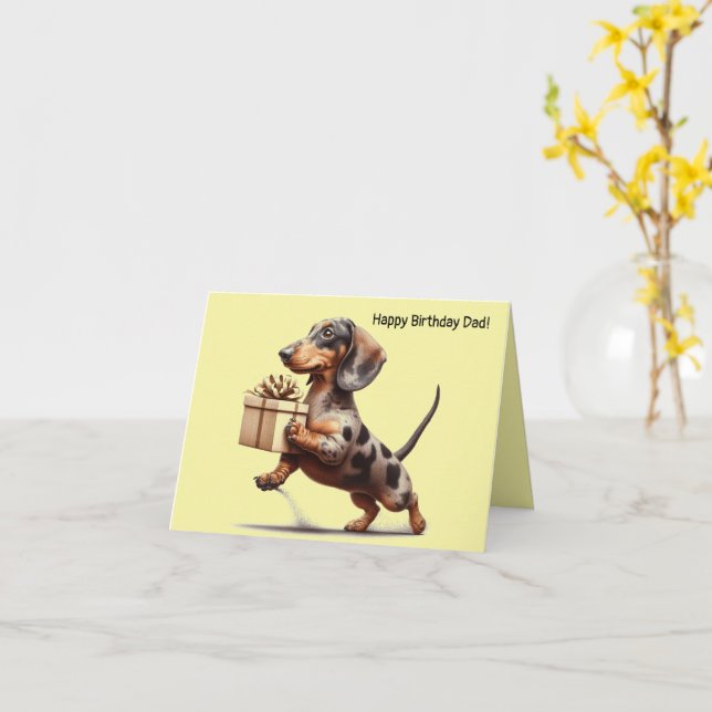 Tarjeta Cumpleaños de Dapple Dachshund (flor amarilla)