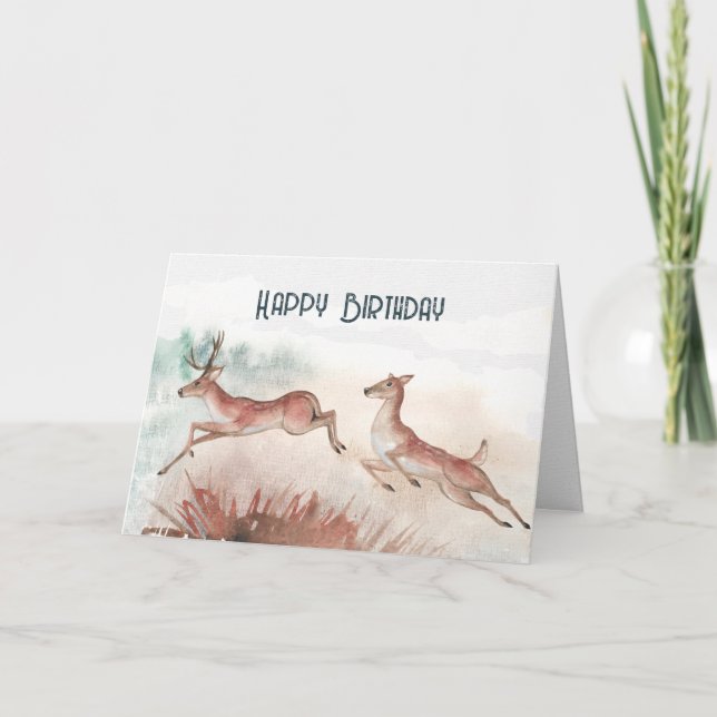 Tarjeta Cumpleaños de Deer Watercolor (Anverso)