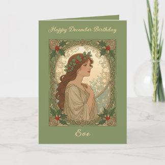 Tarjeta Cumpleaños de Diciembre Bayas de Acebo Estilo Art