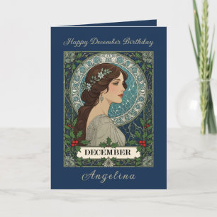 Tarjeta Cumpleaños de diciembre Bayas de Acebo Invierno Az