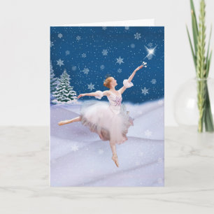 Tarjeta Cumpleaños de diciembre con la bailarina en nieve