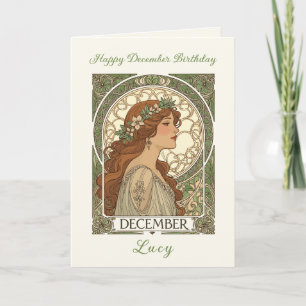 Tarjeta Cumpleaños de diciembre Narciso Estilo Art Nouveau