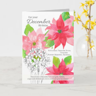 Tarjeta Cumpleaños de diciembre Poinsettia Narcissus Botán
