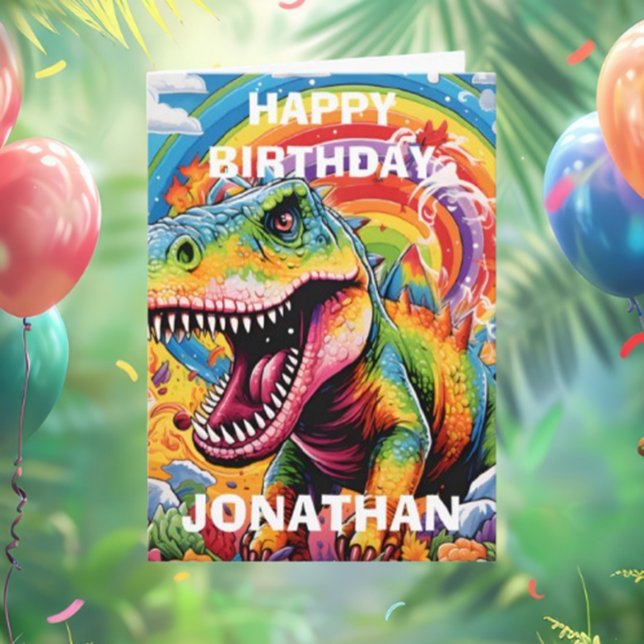Tarjeta cumpleaños de dinosaurio colorido adorable (Subido por el creador)