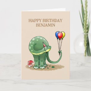 Tarjeta Cumpleaños de dinosaurio con globos