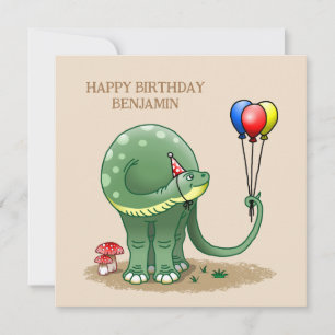 Tarjeta Cumpleaños de dinosaurio con globos