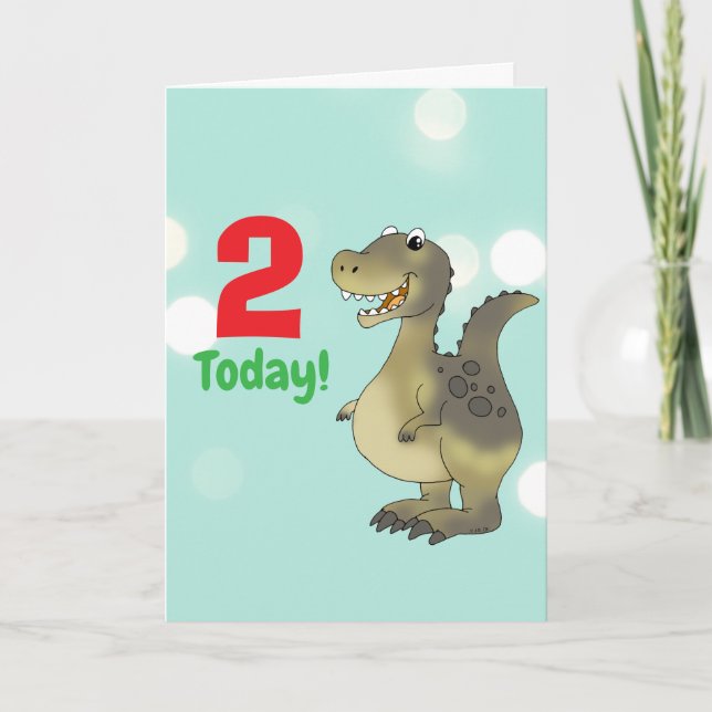Tarjeta Cumpleaños de dinosaurio de 2 años - 2do cumpleaño (Anverso)