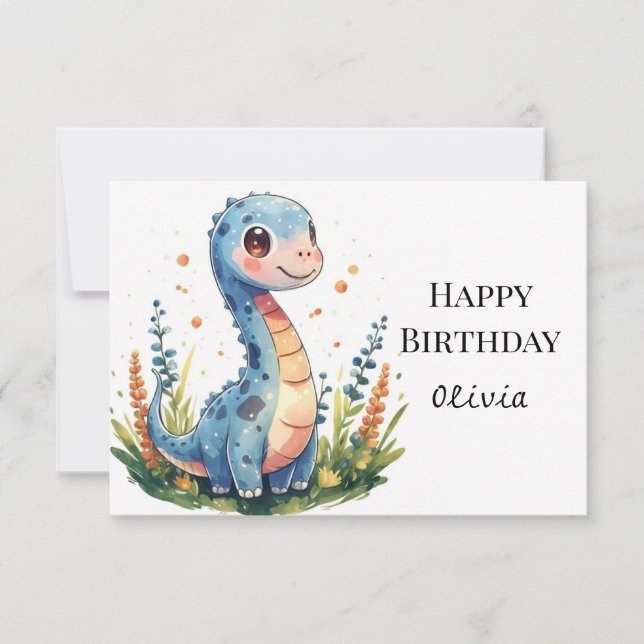 Tarjeta Cumpleaños de Dinosaurio Imprimible y caprichoso (Anverso)