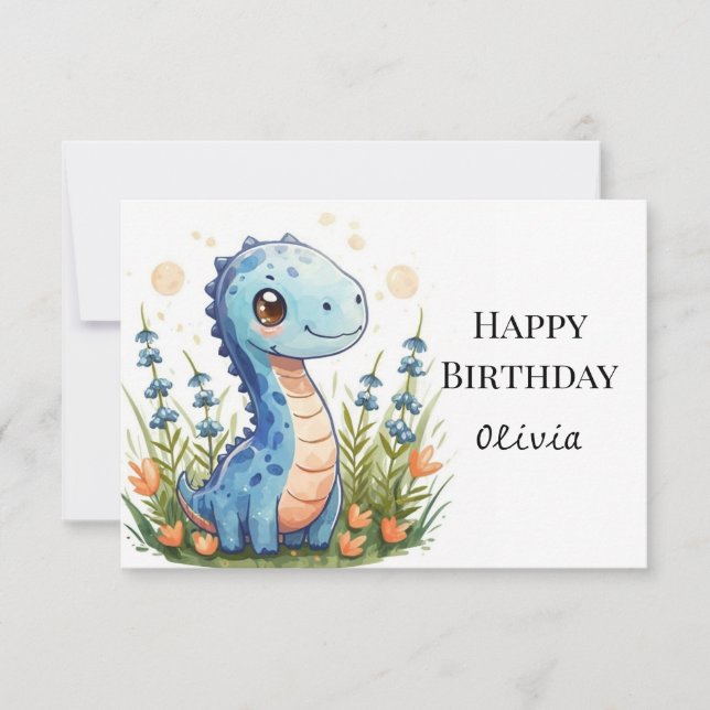 Tarjeta Cumpleaños de Dinosaurio Imprimido encantado (Anverso)