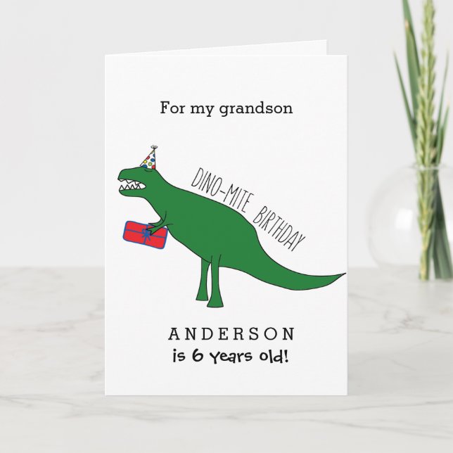 Tarjeta Cumpleaños de Dinosaurio Trex Nieto (Anverso)