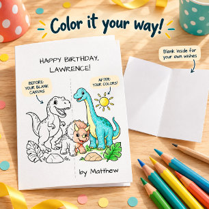 Tarjeta Cumpleaños de dinosaurios para colorear para niños