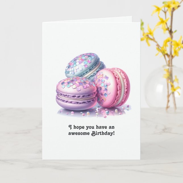 Tarjeta Cumpleaños de Disco Macarons Retro (flor amarilla)