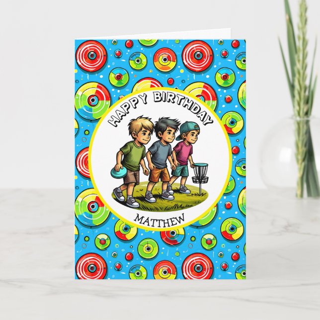 Tarjeta Cumpleaños de Disk Golf Boy personalizado (Anverso)
