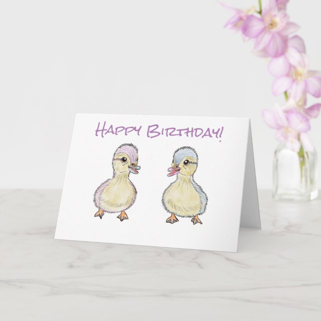 Tarjeta Cumpleaños de Dos Patos Pequeños (Orquídea)