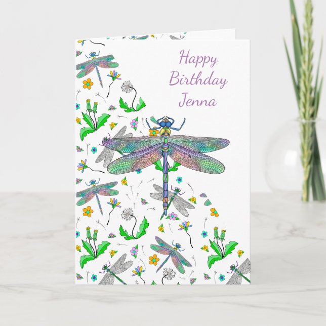 Tarjeta Cumpleaños de Dragonflies y Dandelions personaliza (Anverso)