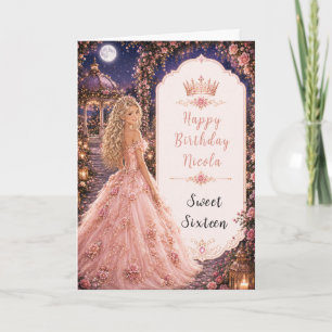 Tarjeta Cumpleaños de Dulces Dieciséis con Brillo Lunar Ro