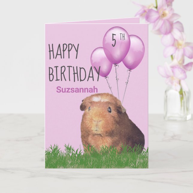 Tarjeta Cumpleaños de Edad Personalizada Conejillo de Indi (Orquídea)