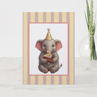 Tarjeta Cumpleaños de elefante lindo con pastel de chocola