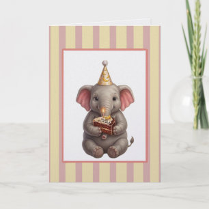 Tarjeta Cumpleaños de elefante lindo con pastel de chocola