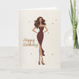 Tarjeta Cumpleaños de Elegante Glamour Morena con Vestido