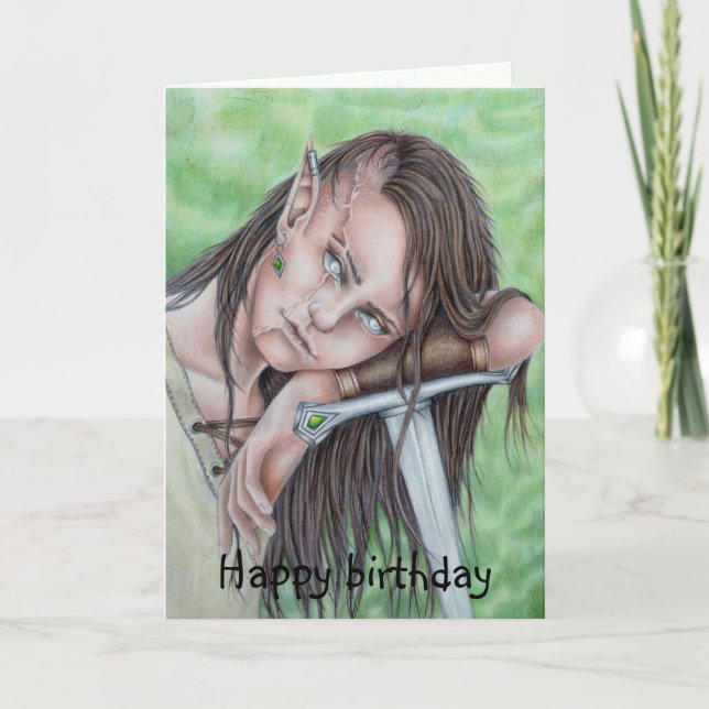 Tarjeta Cumpleaños de Elfo del Bosque, Guerrero Élfico (Anverso)