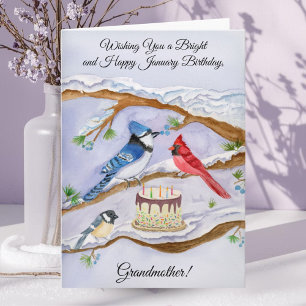 Tarjeta Cumpleaños de Enero Aves de Jardín Abuela