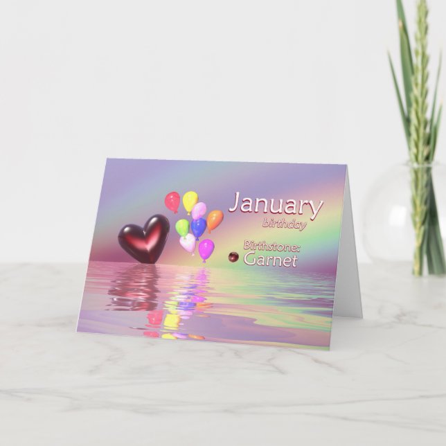 Tarjeta Cumpleaños de enero Garnet Heart (Anverso)
