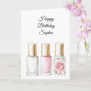 Tarjeta Cumpleaños de esmalte de uñas floral rosa