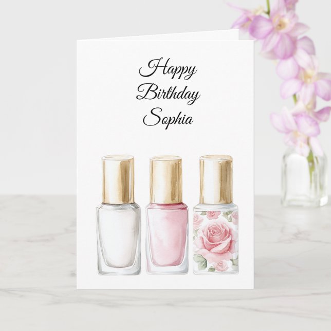 Tarjeta Cumpleaños de esmalte de uñas rosa floral (Orquídea)