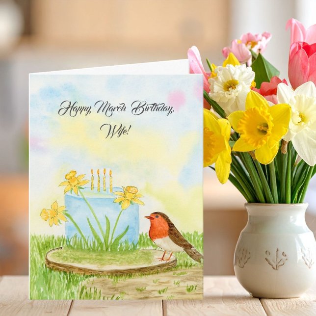 Tarjeta Cumpleaños de esposa feliz marzo narcisos (Subido por el creador)