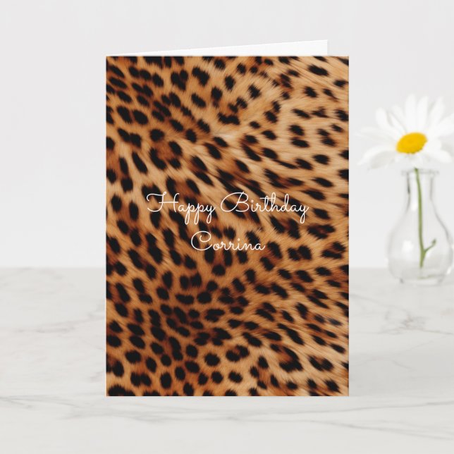Tarjeta Cumpleaños de Estampado de Leopardo Negro Marrón C (Planta pequeña)